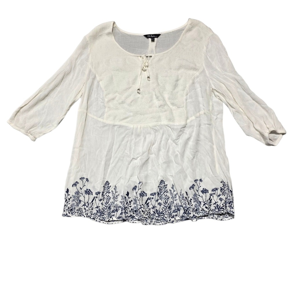 Ulla Popken White Floral Embroidered Viscose Blouse‎ Top US 12/14 Bohemian Chic
